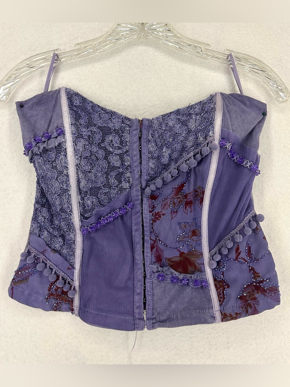 Dazz Y2K Purple Patchwork Lace Corset Bustier Top Women’s Size M